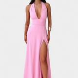 Latisha Vestido Halter Con Gran Abertura Colección Lujo