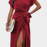 Begoña Vestido Cruzado Exclusivo Con Cinturón Abertura Sutil
