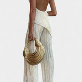 Pilarica Conjunto Plisado Brillo Halter Pantalón Exclusivo