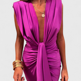 Lakisha Vestido Midi Fruncido Escote Profundo Exclusivo