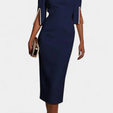 Reece Vestido Midi Con Perlas Cuello Redondo Exclusivo