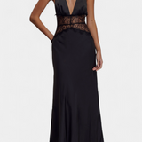 Ashanty Vestido Largo Halter Con Encaje Transparente Elite