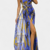 Aylin Vestido Maxi Asimétrico Estampado Colección Exclusiva