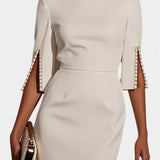 Reece Vestido Midi Con Perlas Cuello Redondo Exclusivo