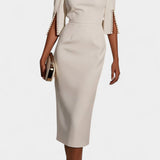 Reece Vestido Midi Con Perlas Cuello Redondo Exclusivo