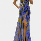 Aylin Vestido Maxi Asimétrico Estampado Colección Exclusiva