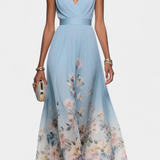 Sauline Vestido Maxi Floral Sin Mangas En V Gasa Exclusiva