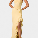 Cindy Vestido Midi Corsé Volantes Asimétricos Seda Exclusivo