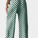Iliana Pantalones Pierna Ancha Estampado Cuadros Exclusivo
