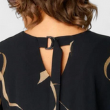 Allegra Vestido Negro Estampado Abstracto Oro Exclusivo