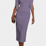 Reece Vestido Midi Con Perlas Cuello Redondo Exclusivo