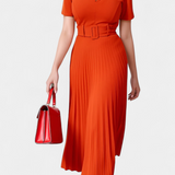 Seliora Vestido Midi De Trabajo Con Cinturón Plisados Elite