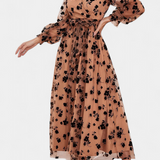 Iolanda Vestido Maxi de Encaje Floral Mangas Linterna Elite