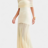 Alodia Vestido Maxi Hombros Con Capa De Malla Exclusivo