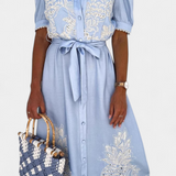 Nerea Vestido Camisero Bordado Floral Manga Abullonada Ltda