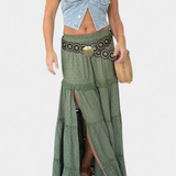 Dalia Falda Maxi Boho Con Encaje Abertura Frontal Exclusiva