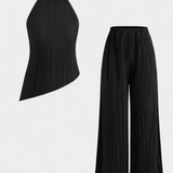 Pilarica Conjunto Plisado Brillo Halter Pantalón Exclusivo