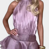 Azucena Vestido Mini Espalda Abierta Cintura Plisada Elite