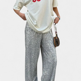 Lara Pantalón de Lentejuelas Cintura Alta Suelto Exclusivo