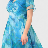 Almira Vestido De Gasa Azul Estampado Acuarela Exclusivo