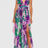 Cecil Vestido Largo Plisado Estampado Acuarela Exclusiva