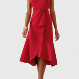 Claudia Vestido Midi Asimétrico Drapeado Exclusivo Elegante