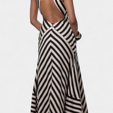 Crispina Vestido Maxi Halter Rayas Chevron Algodón Élite