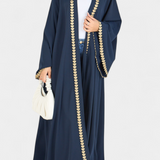 Ginebra Abaya Fluida Bordado Dorado Hojas Exclusivas