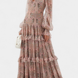 Ayla Vestido Maxi Crepón Paisley Vintage De Colección