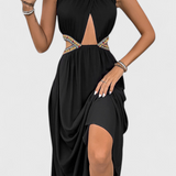 Sorina Vestido Midi Halter Cortes En Tela Ligera Exclusivo