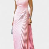 Elyna Vestido Maxi Asimétrico Plisado Cuello Mock Exclusivo