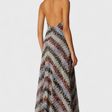 Melisa Vestido Largo Halter Zigzag Lamé Iridiscente