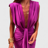 Lakisha Vestido Midi Fruncido Escote Profundo Exclusivo