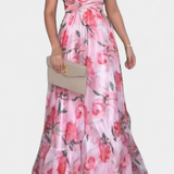 Shazia Vestido Largo Estampado Artístico Único Sin Espalda