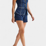 Raya Denim Chaleco Sin Mangas Y Shorts De Talle Alto Élite