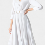 Michelle Vestido Midi Cuello Sastrero y Cinturón Plisado