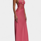 Ashanty Vestido Largo Halter Con Encaje Transparente Elite