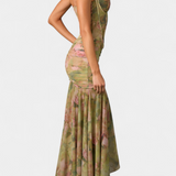 Amryn Vestido Maxi Floral de Malla Doble Capa Exclusivo