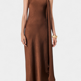 Robina Vestido Largo Asimétrico Bronce Colección Exclusiva
