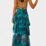 Domenica Vestido de Gasa con Escote en V y Capas Exclusivas