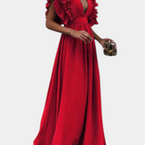 Lucera Vestido Maxi Exclusivo Tejido Suave Mangas Volantes