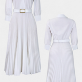 Michelle Vestido Midi Cuello Sastrero y Cinturón Plisado