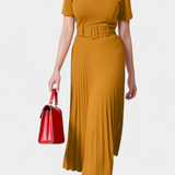 Seliora Vestido Midi De Trabajo Con Cinturón Plisados Elite