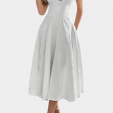 Gilda Vestido Midi Jacquard Exclusiva Cintura Alta