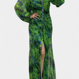 Quintessa Vestido Maxi Plisado Estampado Vibrante Edición