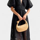 Marigold Vestido Midi Vintage Manga Abullonada Cuadrados