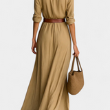 Souline Vestido Maxi Solapa Manga Larga Sastrería Exclusiva