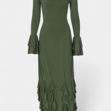 Calissa Vestido Seda Exclusivo Volantes Mangas Acampanadas