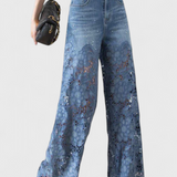 Janet Pantalón Palazzo Denim Encaje Floral Exclusivo
