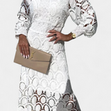 Lucinda Vestido Midi Encaje Electa Mangas Farol Cuello Alto